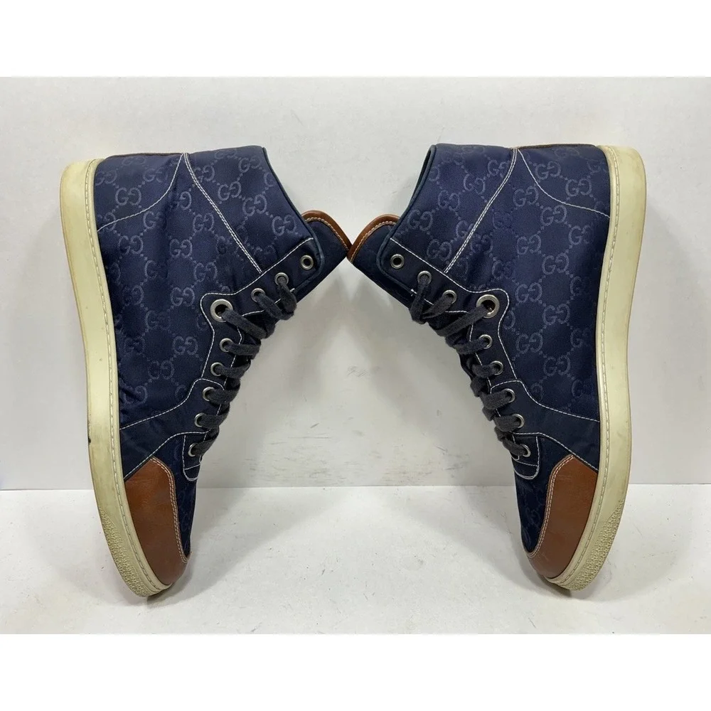 Gucci Guccissima GG Logo High Top Blue Shoes‎ Men's Size 10.5 US / 9.5 G